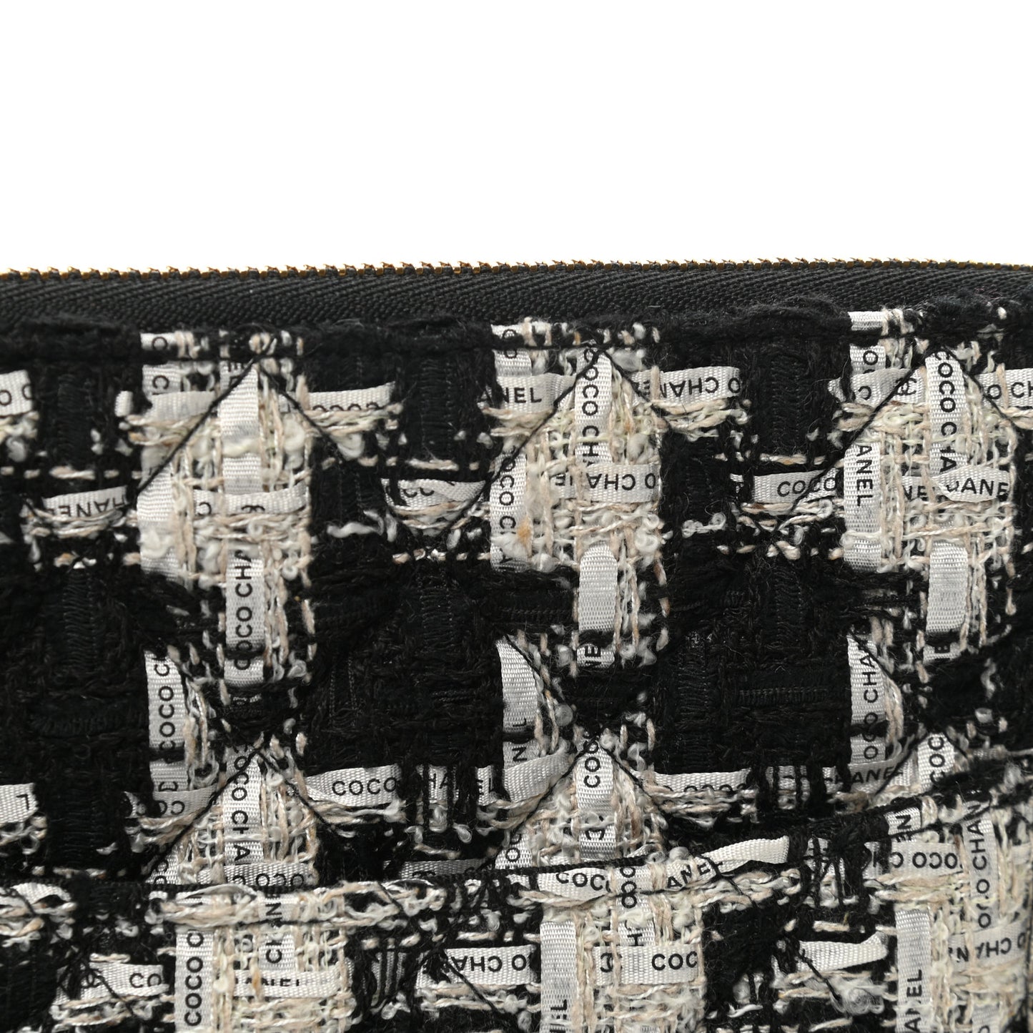 Tweed Quilted Medium Cosmetic Pouch Black Ecru White