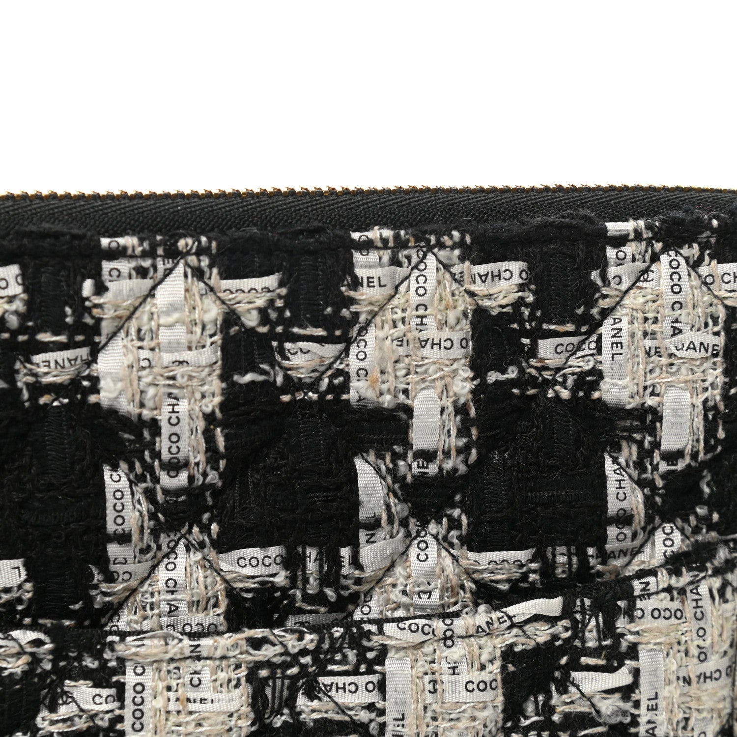 Chanel Tweed Quilted Medium Cosmetic Pouch Black Ecru White 8 of 8