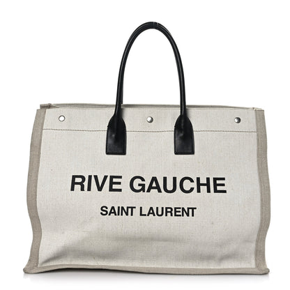 Saint Laurent Linen Calfskin Rive Gauche Tote Optic White 1 of 9