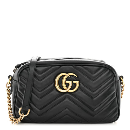Gucci Calfskin Matelasse Small GG Marmont Chain Shoulder Bag Black 1 of 12