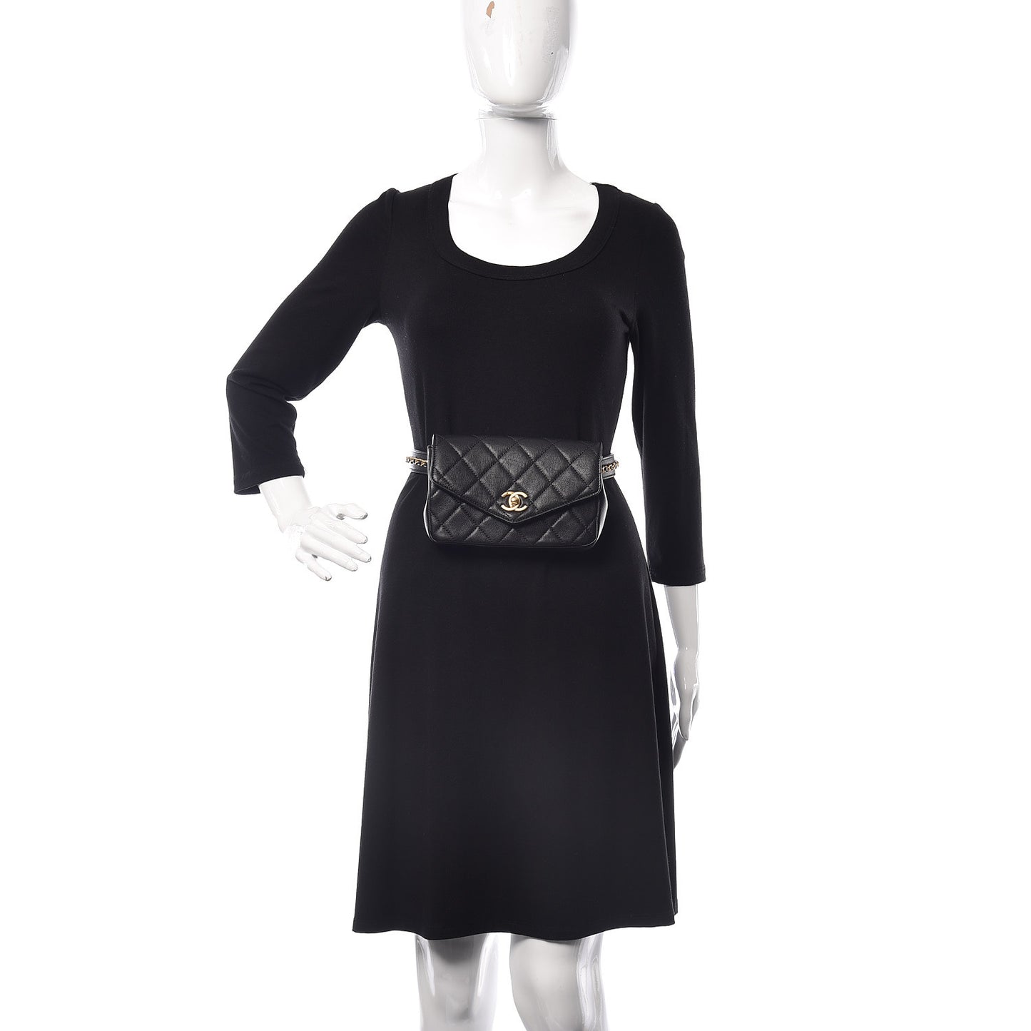 Calfskin Quilted Flap Waist Bag Black