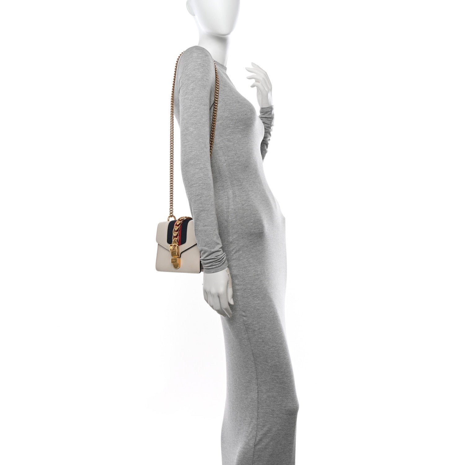 Gucci Calfskin Mini Sylvie Chain Shoulder Bag White 2 of 13