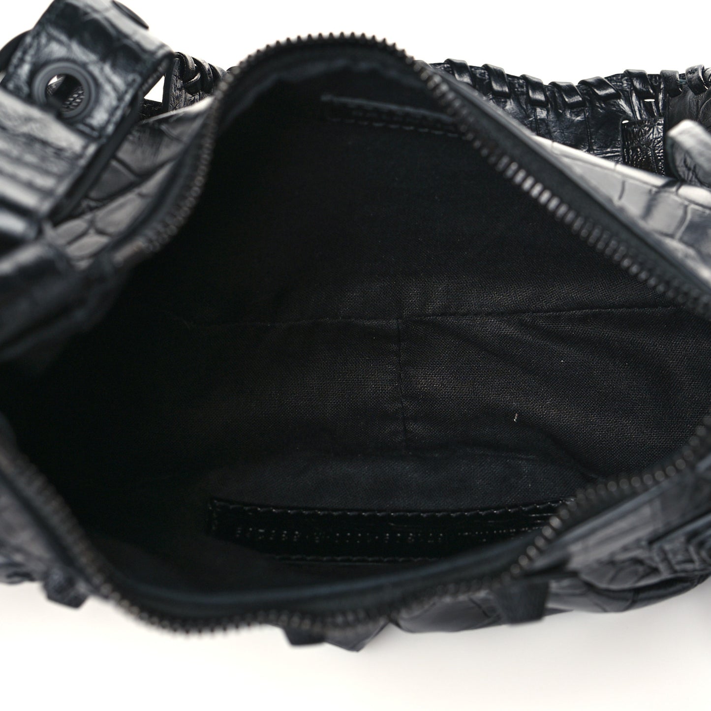Extra Supple Calfskin Crocodile Embossed Monochrome Le Cagole Shoulder Bag XS Black