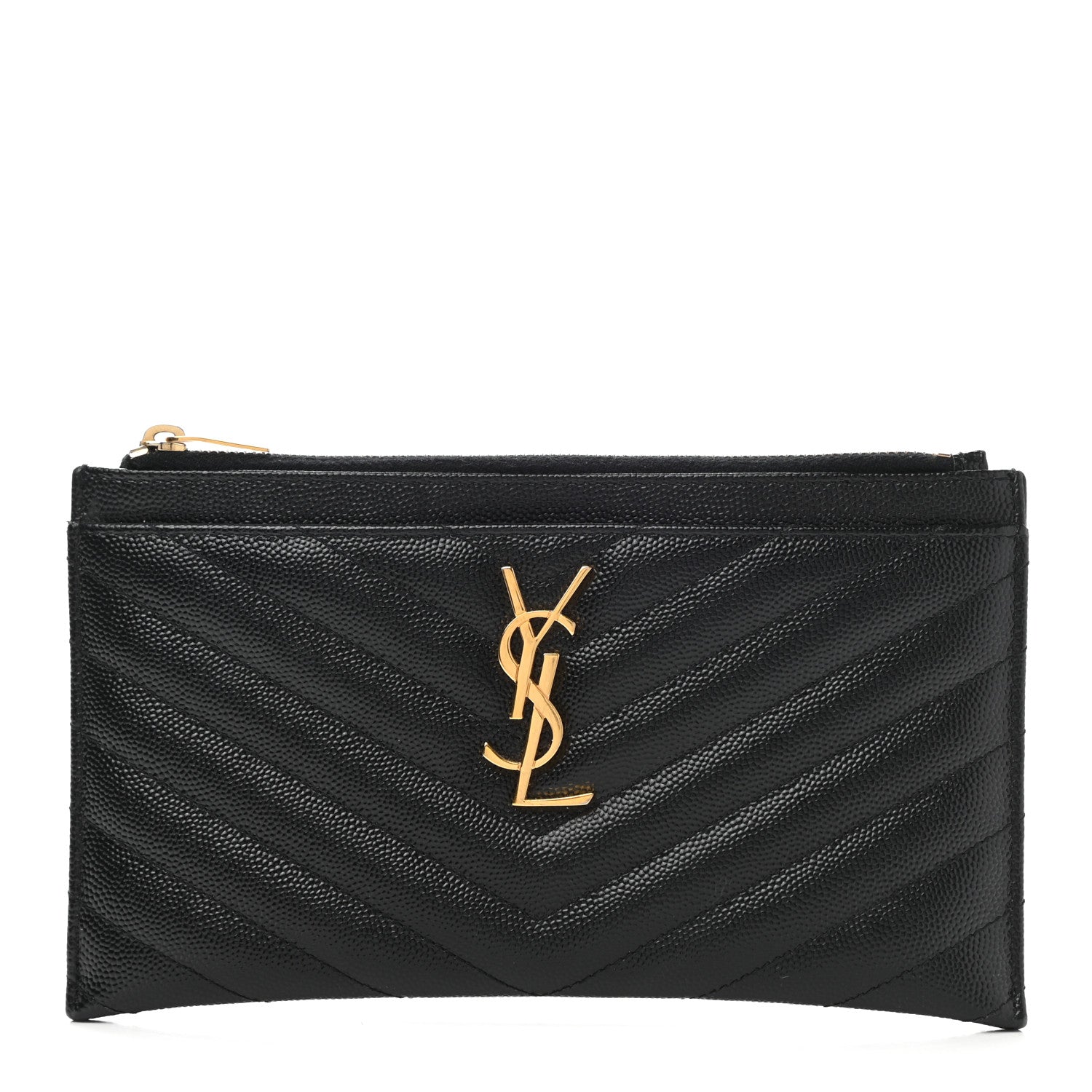 Saint Laurent Grain De Poudre Chevron Monogram Bill Pouch Black 1 of 7