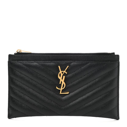 Saint Laurent Grain De Poudre Chevron Monogram Bill Pouch Black 1 of 7