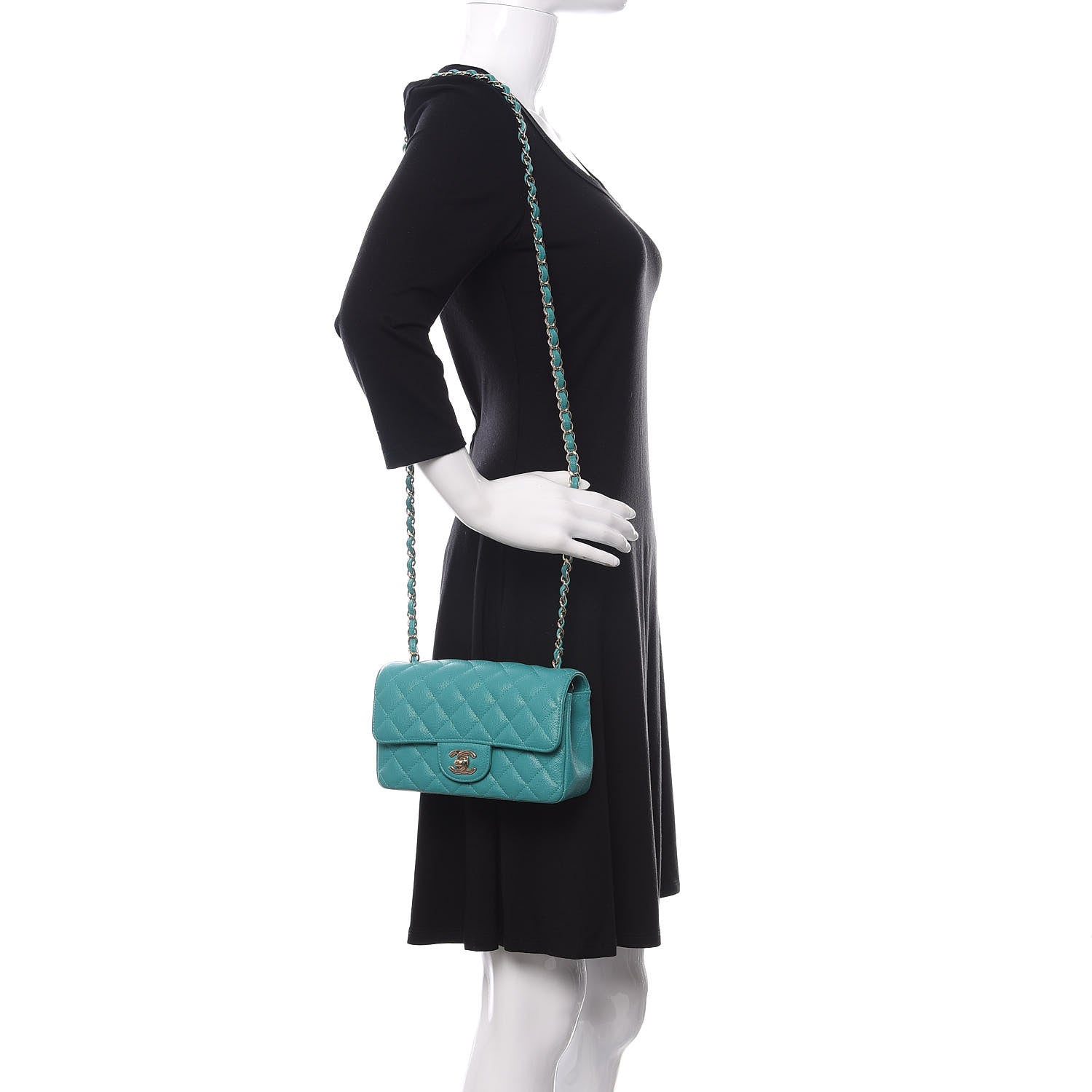 Chanel Caviar Quilted Mini Rectangular Flap Turquoise 2 of 9