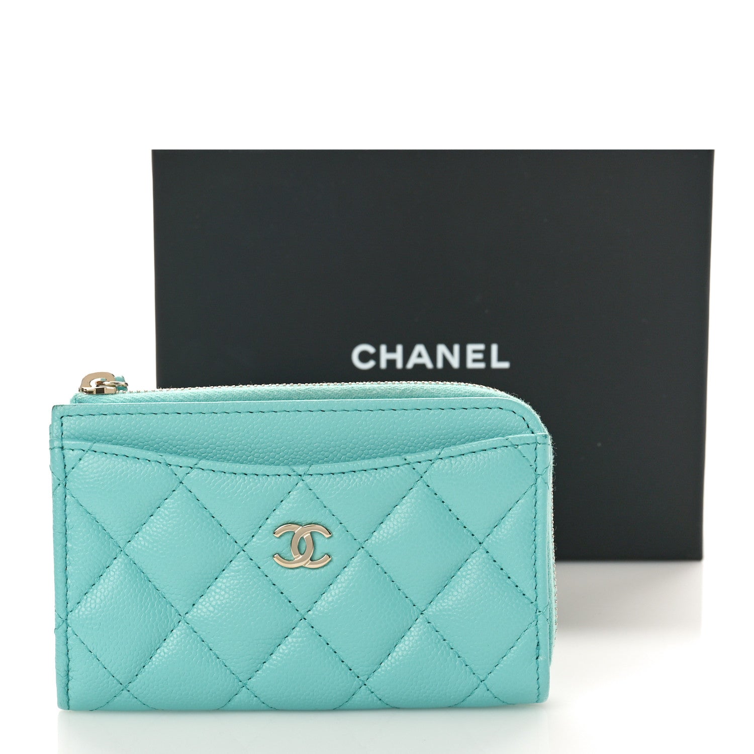 Chanel Caviar Quilted CC Zip Around Card Holder Blue 9 of 9