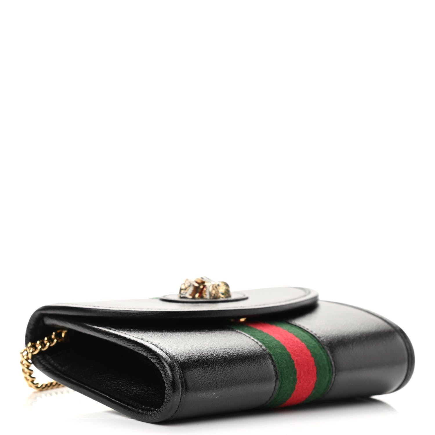 Gucci Textured Calfskin Web Mini Rajah Slim Flap Shoulder Bag Black 4 of 10