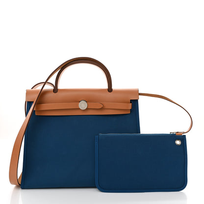 Hermes Vache Hunter Toile Herbag Zip 31 PM Bleu Natural 3 of 11