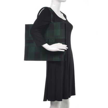 Christian Dior Canvas Embroidered Checkered Book Tote Black Green 2 of 11
