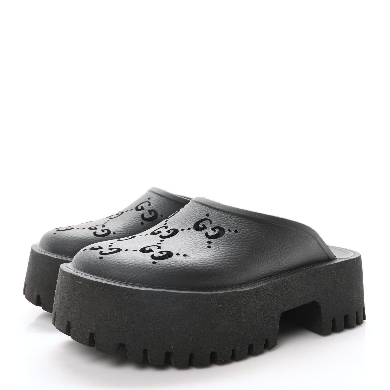 Gucci Rubber GG Monogram Perforated Elea Platform 55mm Lug Sole Sandals 36 Black 4 of 8