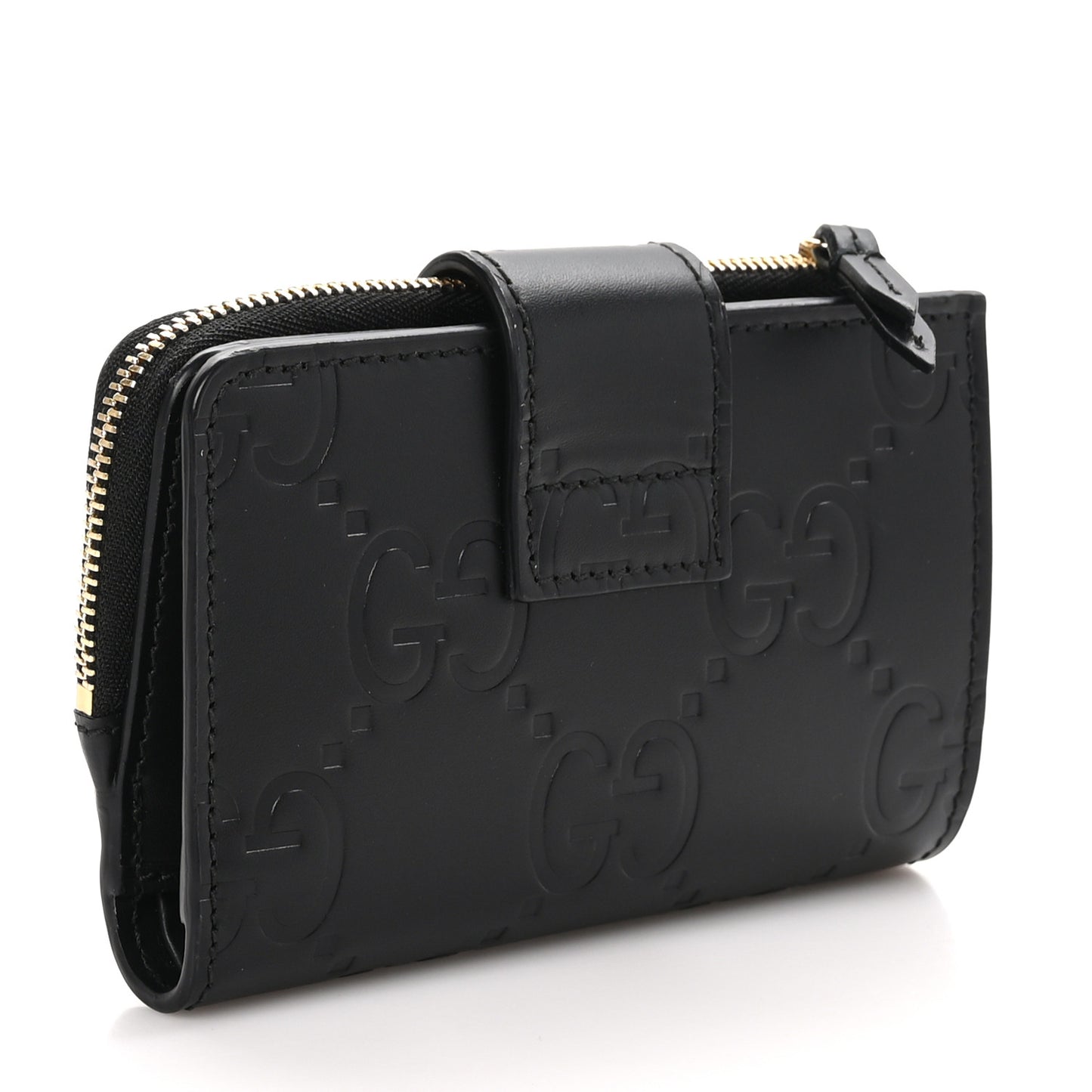 Piuma Calfskin Jumbo GG Embossed Medium Wallet Black