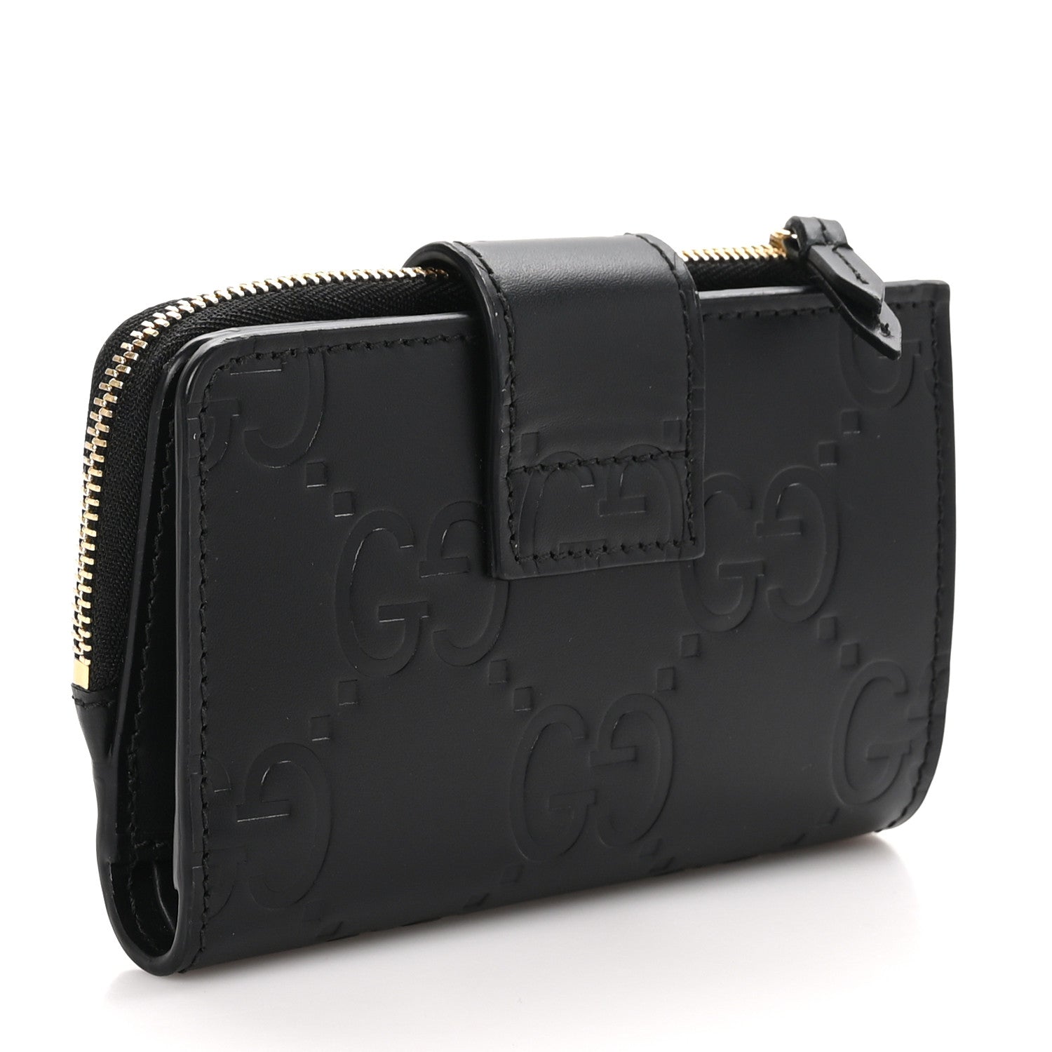 Gucci Piuma Calfskin Jumbo GG Embossed Medium Wallet Black 3 of 8