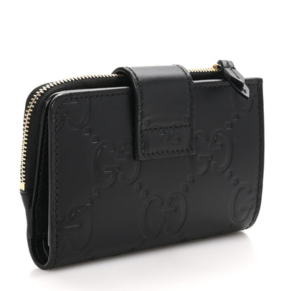 Gucci Piuma Calfskin Jumbo GG Embossed Medium Wallet Black 3 of 8