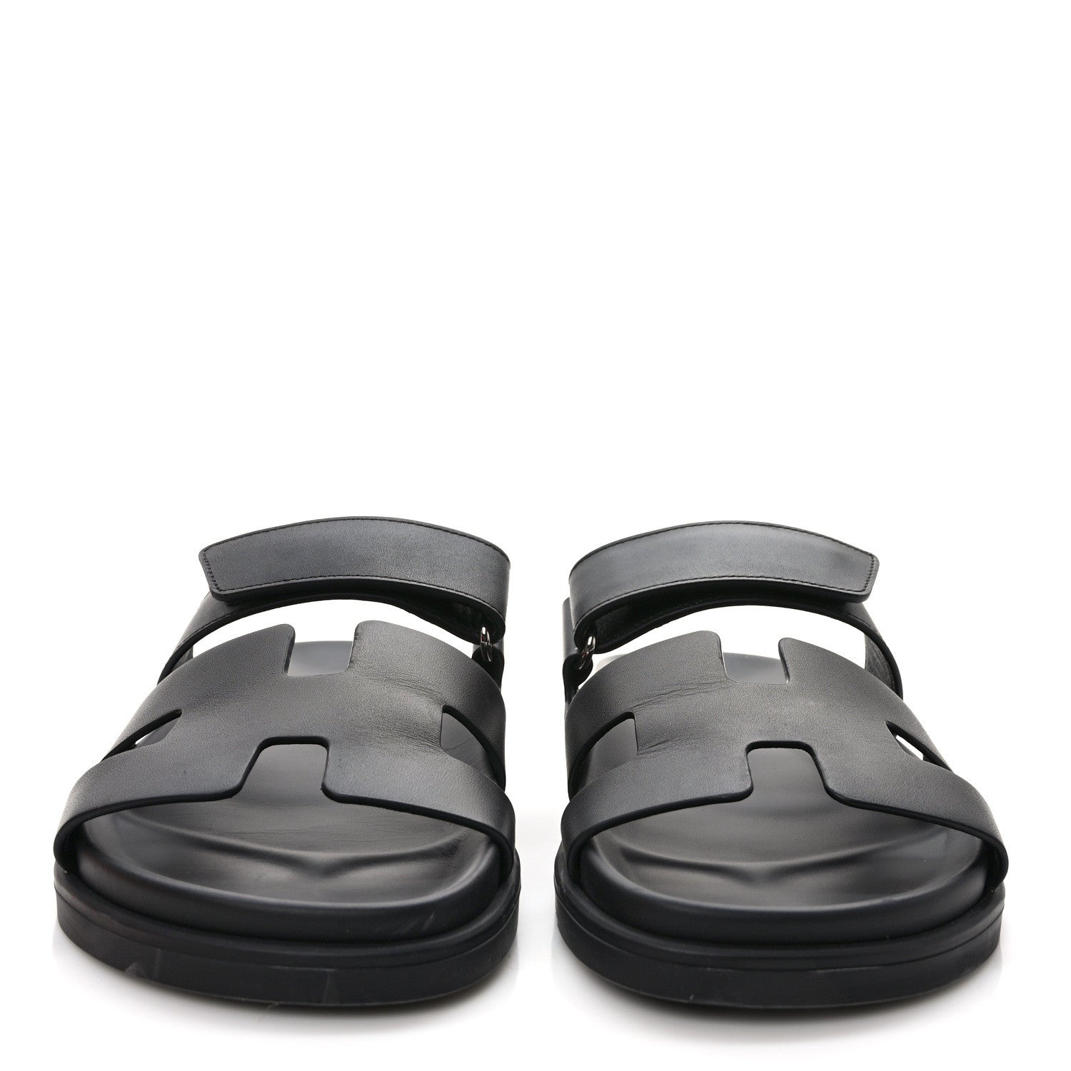 Hermes Calfskin Womens Chypre Sandals 37.5 Black 2 of 9