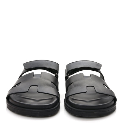 Hermes Calfskin Womens Chypre Sandals 37.5 Black 2 of 9