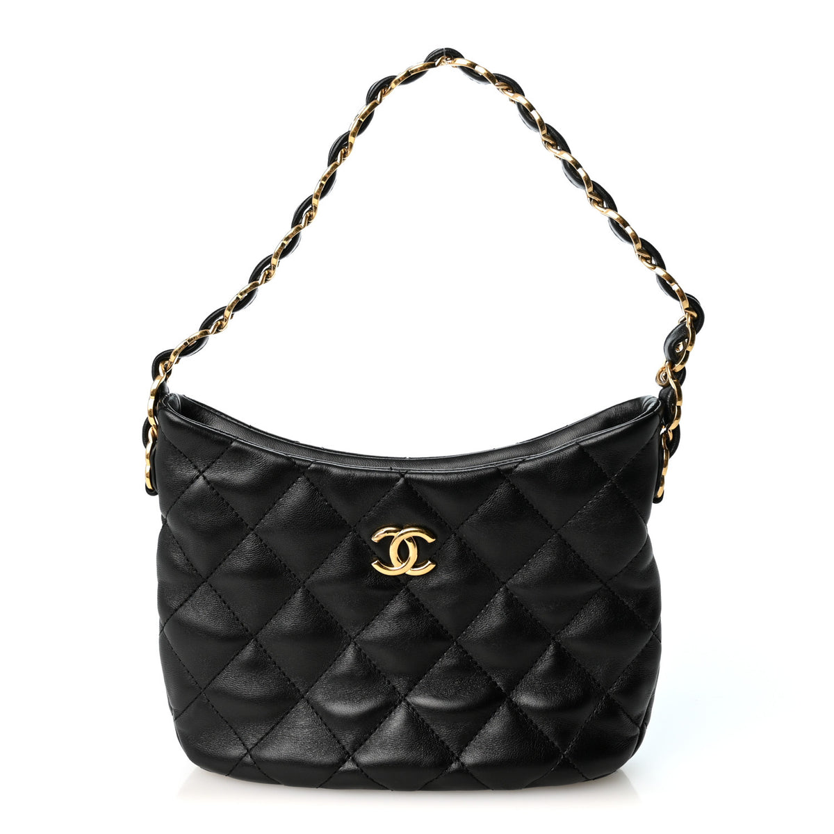 Lambskin Quilted CC Links Hobo Black