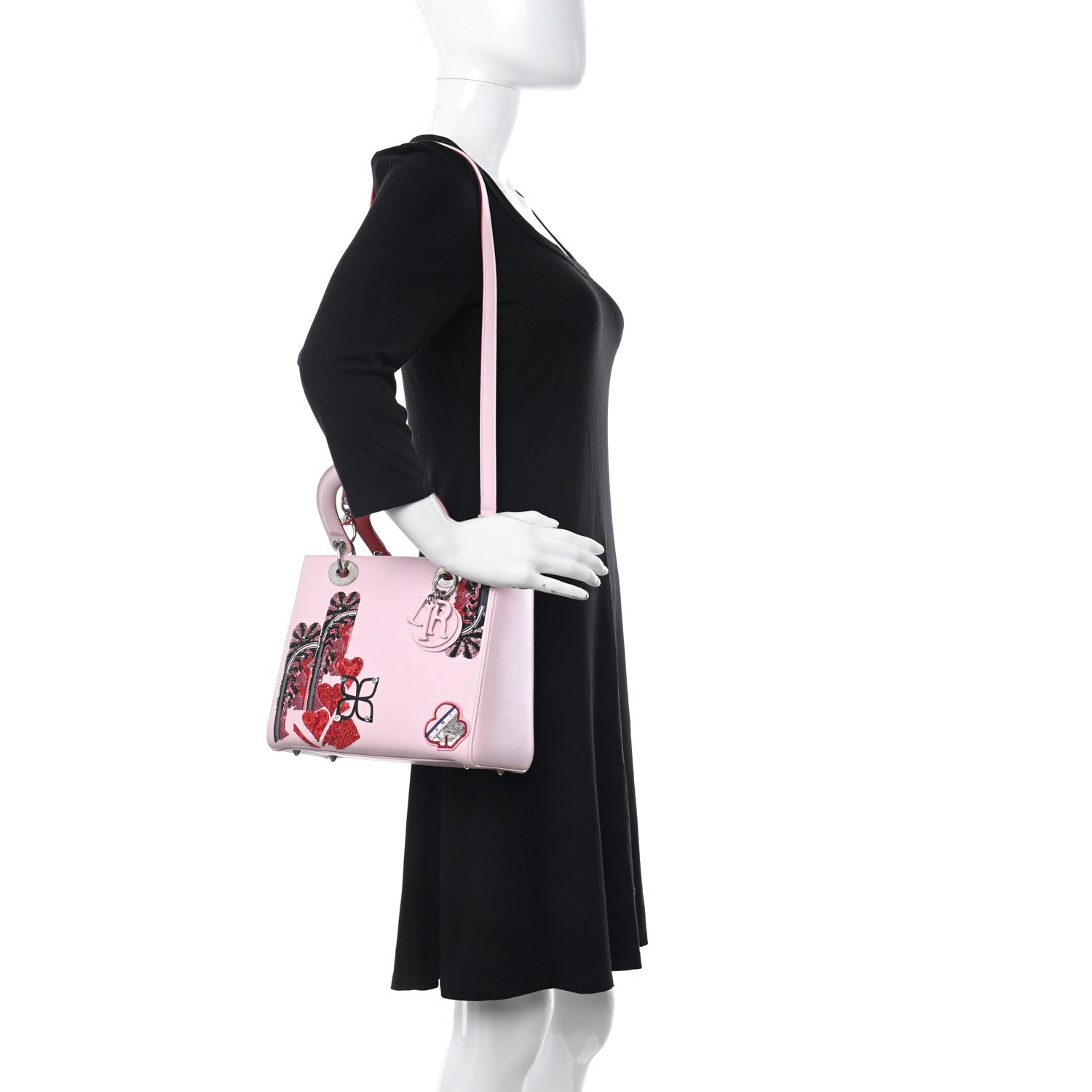 Christian Dior Smooth Calfskin Embroidered Medium Lady Dior Pink Multicolor 2 of 10