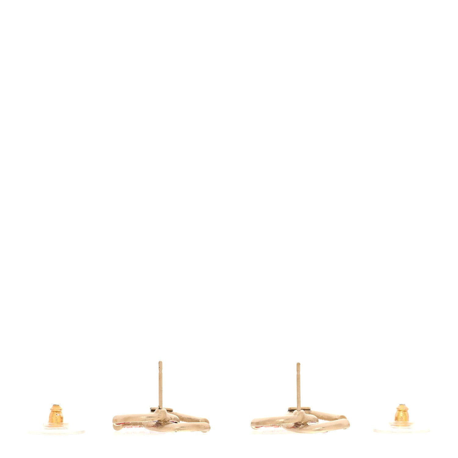 Chanel Crystal Baguette CC Earrings Gold Pink Multicolor 3 of 4