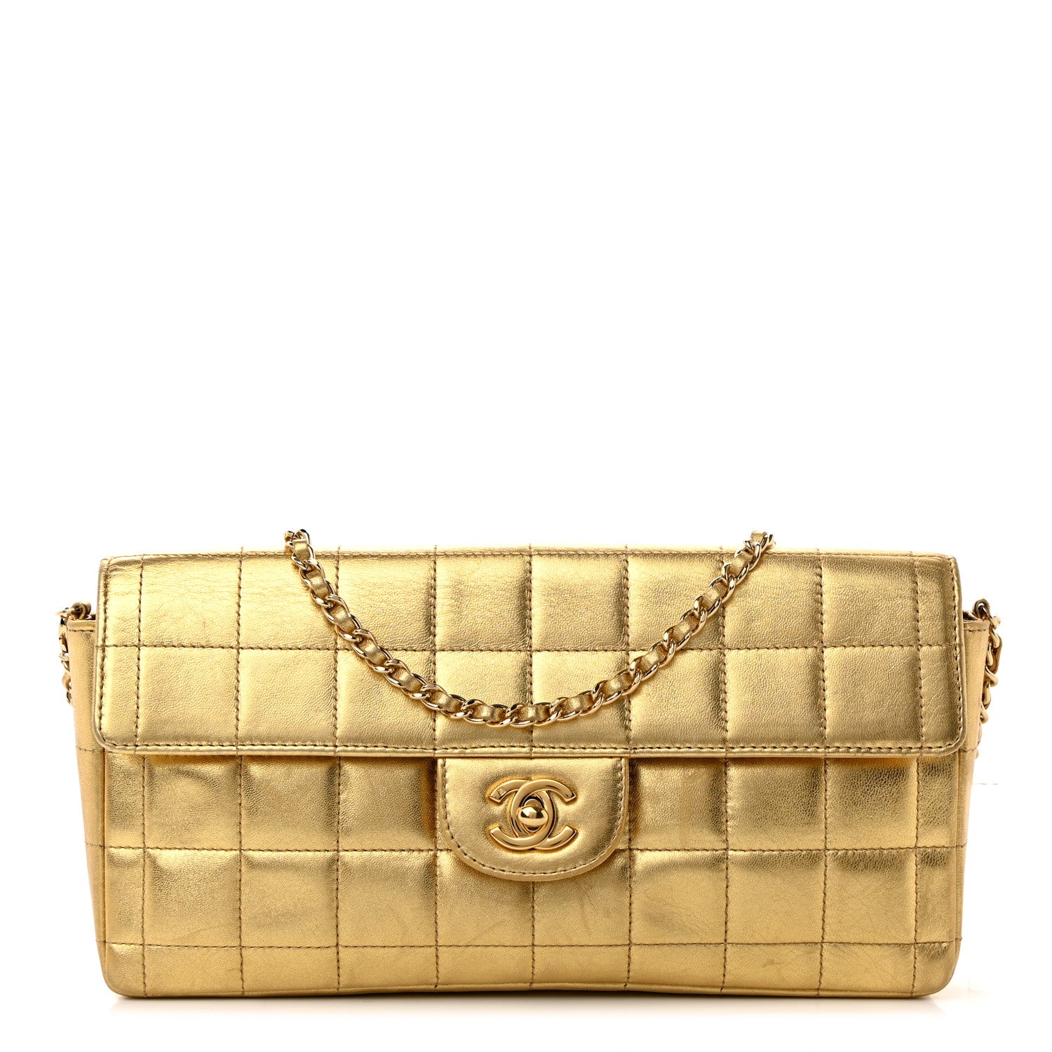 Chanel Metallic Lambskin Quilted East West Chocolate Bar Flap Gold 1 of 16
