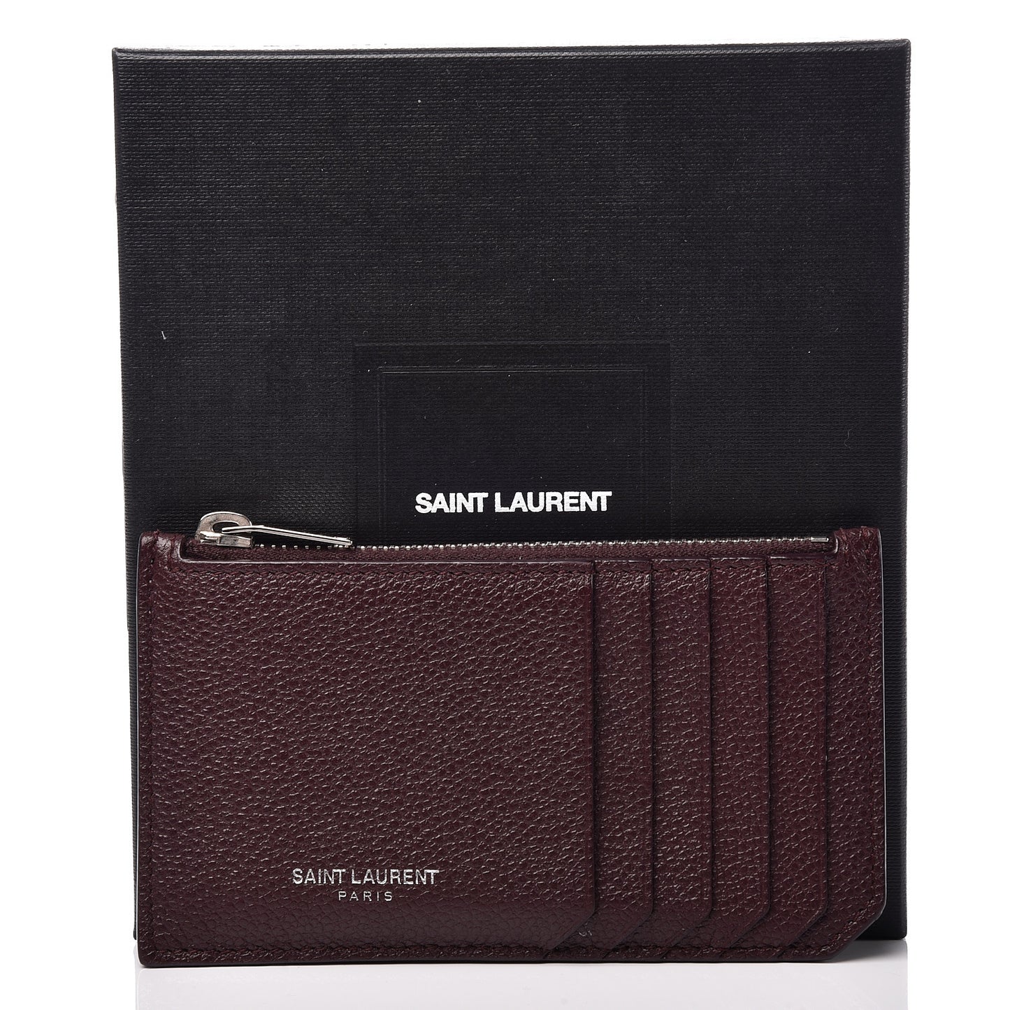 Grained Calfskin 5 Fragments Zip Pouch Card Holder Bordeaux