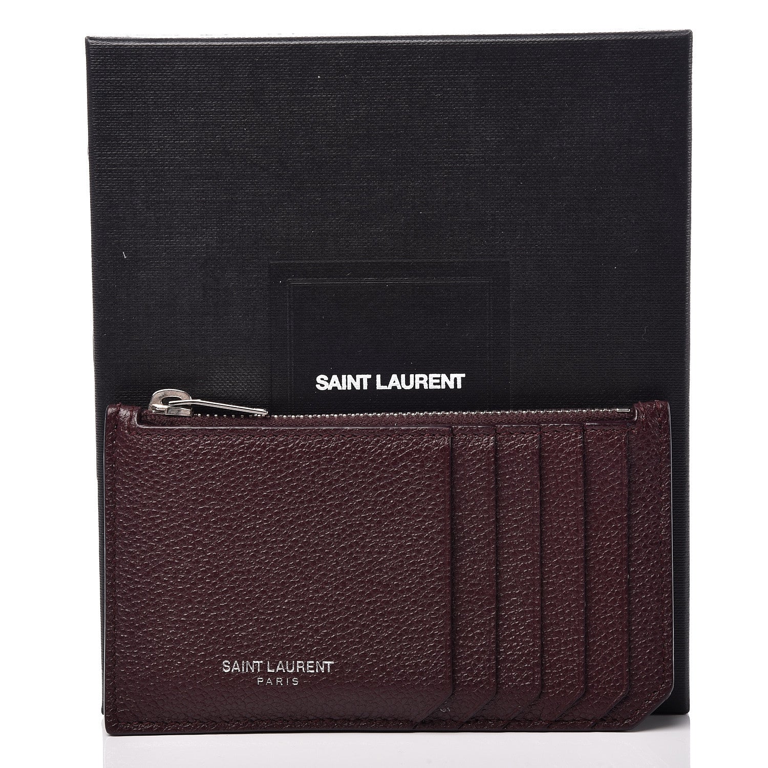 Saint Laurent Grained Calfskin 5 Fragments Zip Pouch Card Holder Bordeaux 8 of 8