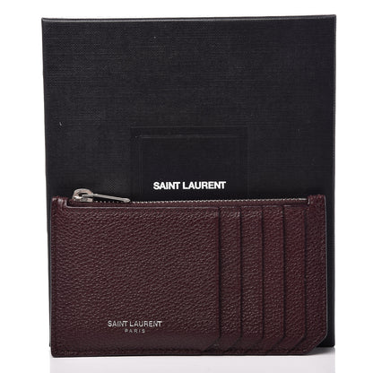 Saint Laurent Grained Calfskin 5 Fragments Zip Pouch Card Holder Bordeaux 8 of 8