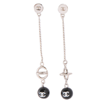 Chanel CC Logo Bead Long Drop Earrings Silver 1 of 5