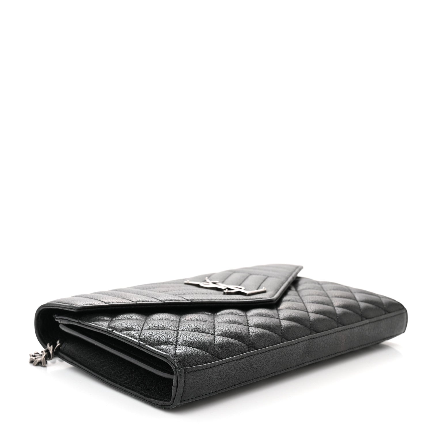 Saint Laurent Sheepskin Tri-Quilt Monogram Envelope Chain Wallet Black 4 of 11
