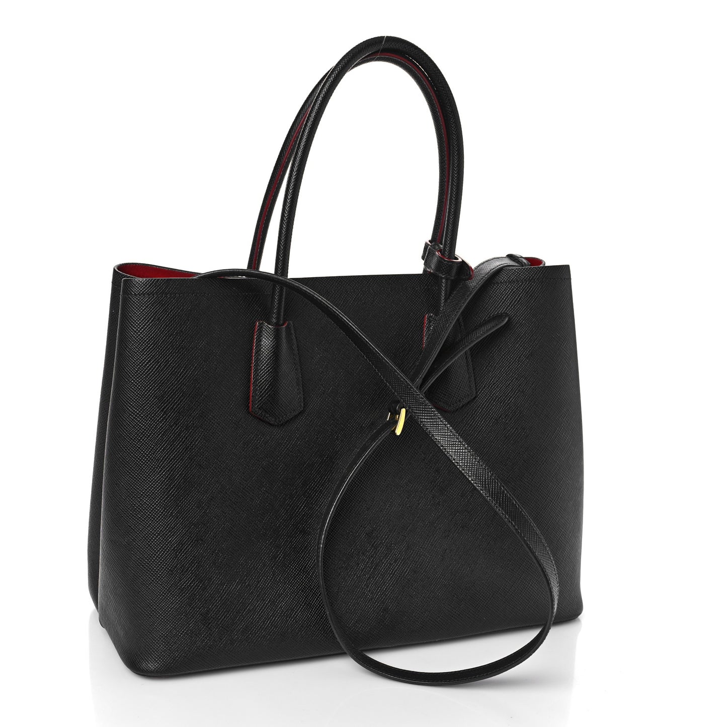 Saffiano Cuir Medium Double Bag Black Fuoco