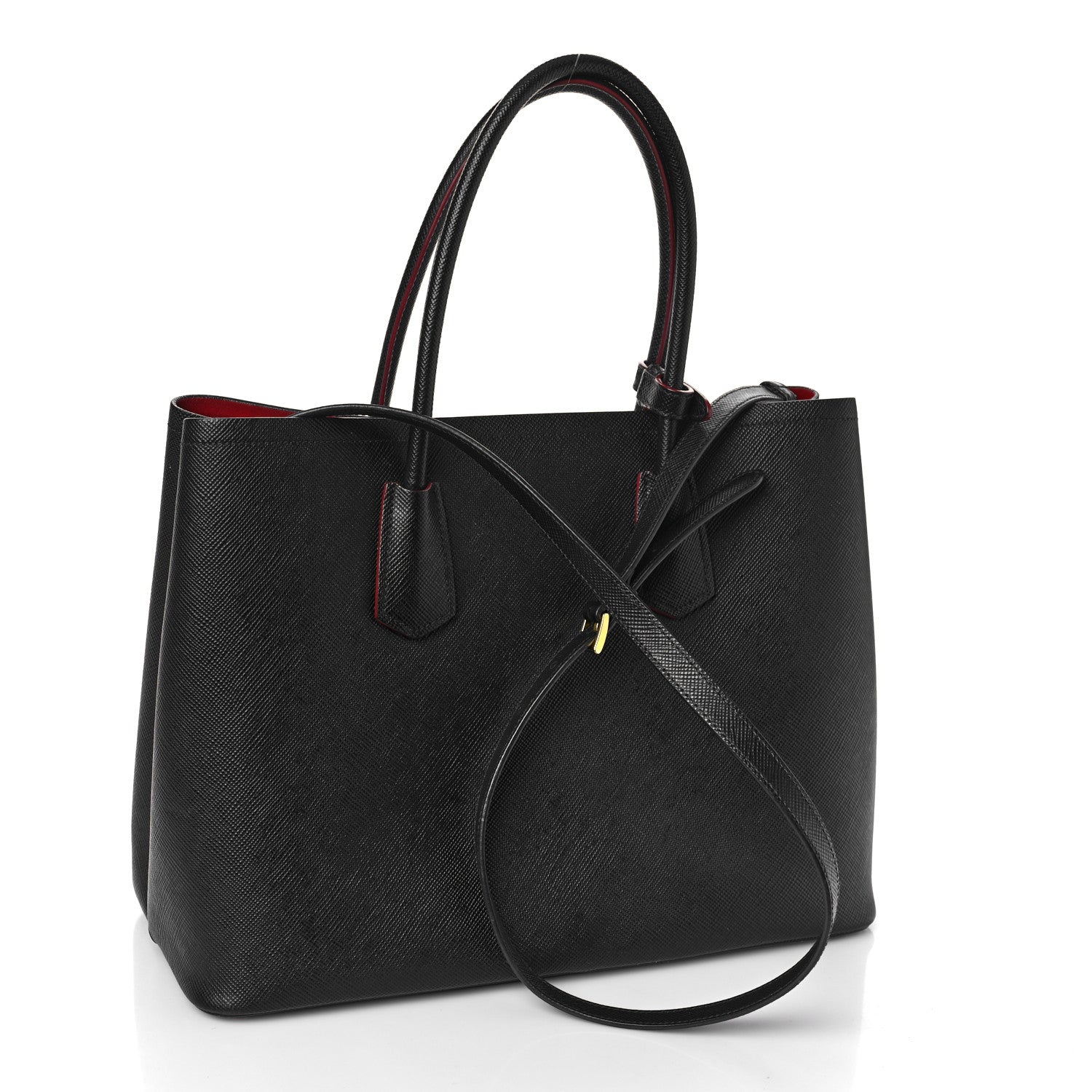 Prada Saffiano Cuir Medium Double Bag Black Fuoco 3 of 9