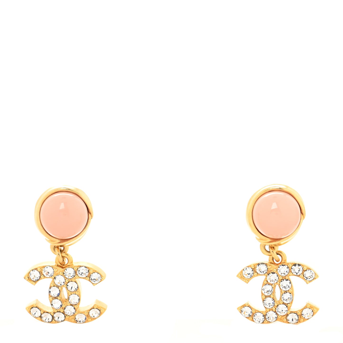 Crystal Pearl CC Drop Earrings Pink Gold