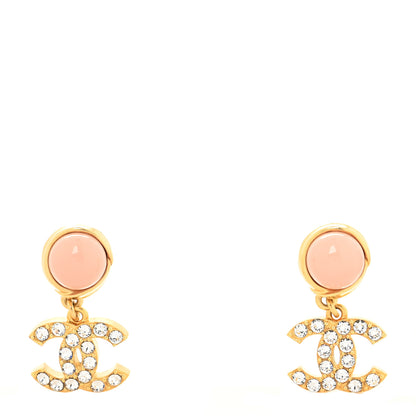 Chanel Crystal Pearl CC Drop Earrings Pink Gold 1 of 4