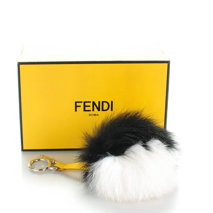 Fendi Fox Fur Pom Pom Bag Charm Black White 5 of 5