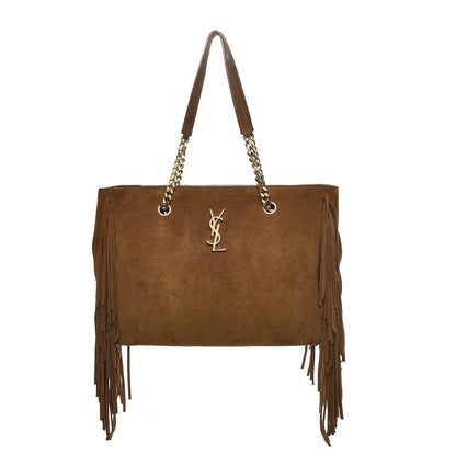 Saint Laurent Suede Fringe Monogram Shopping Tote Light Ochre 1 of 8
