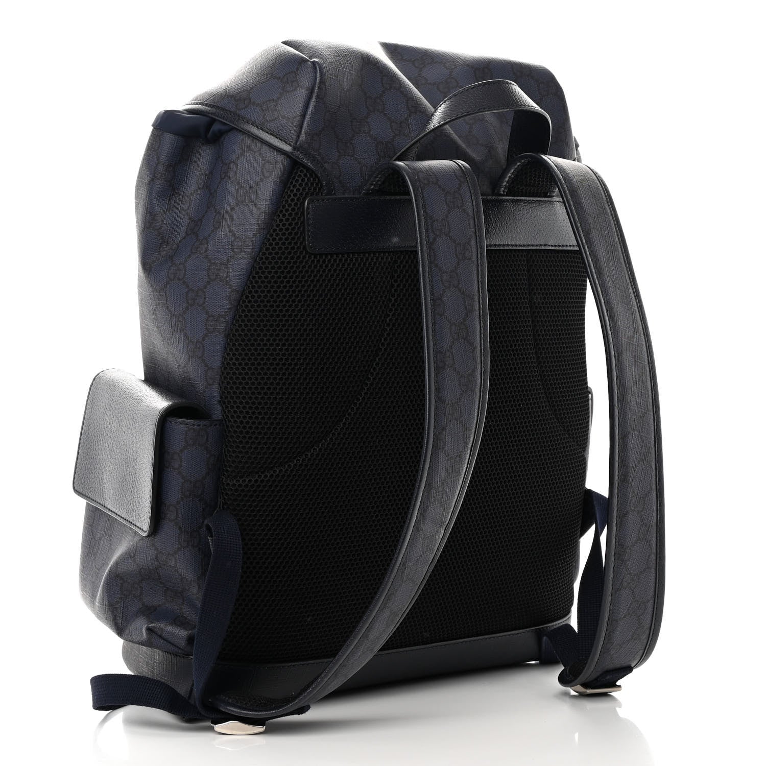 Gucci GG Supreme Monogram Textured Dollar Calfskin Medium Double Buckle Backpack Blue Dark Blue Black 3 of 14