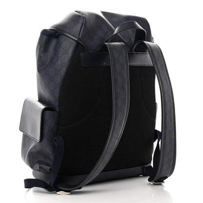 Gucci GG Supreme Monogram Textured Dollar Calfskin Medium Double Buckle Backpack Blue Dark Blue Black 3 of 14