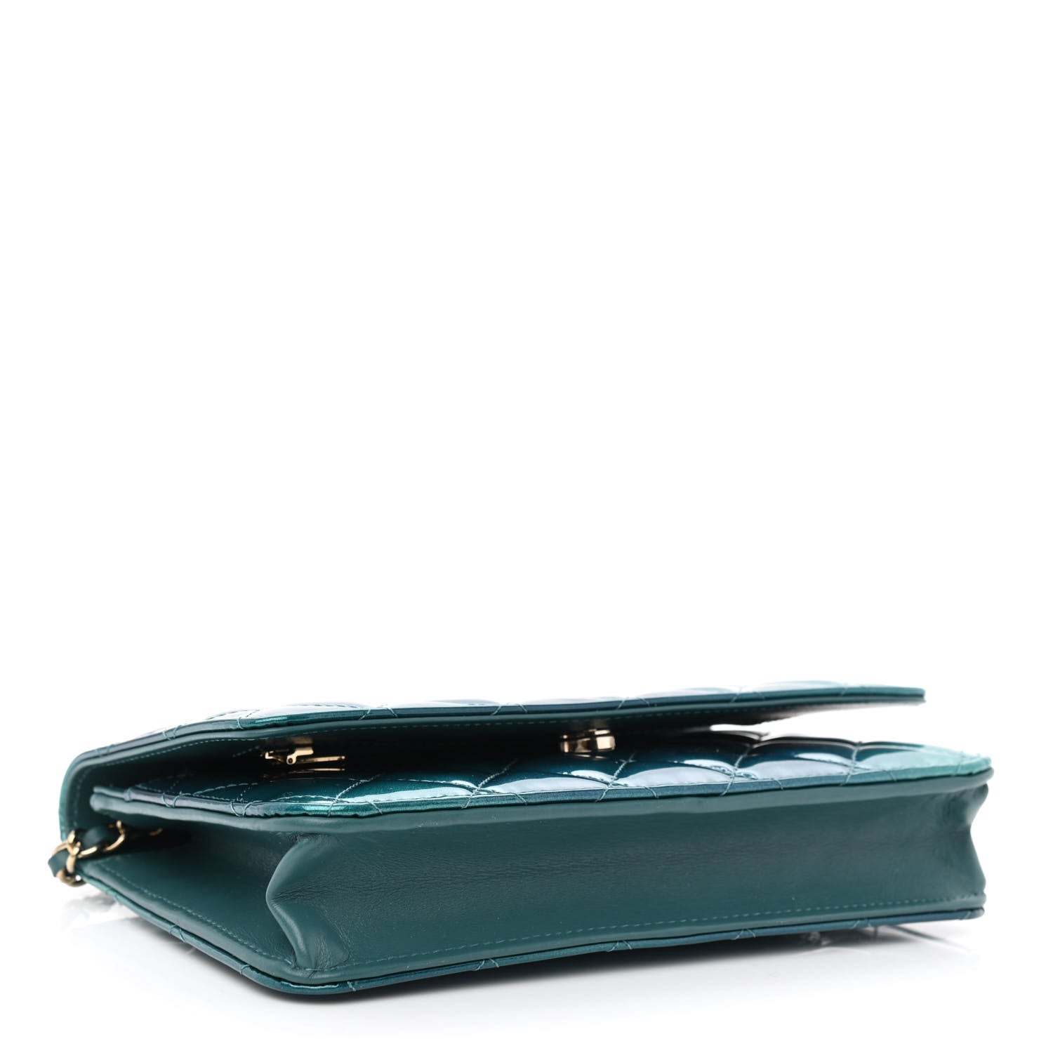 Chanel Shaded Patent Calfskin Quilted Wallet On Chain WOC Green Blue 4 of 12