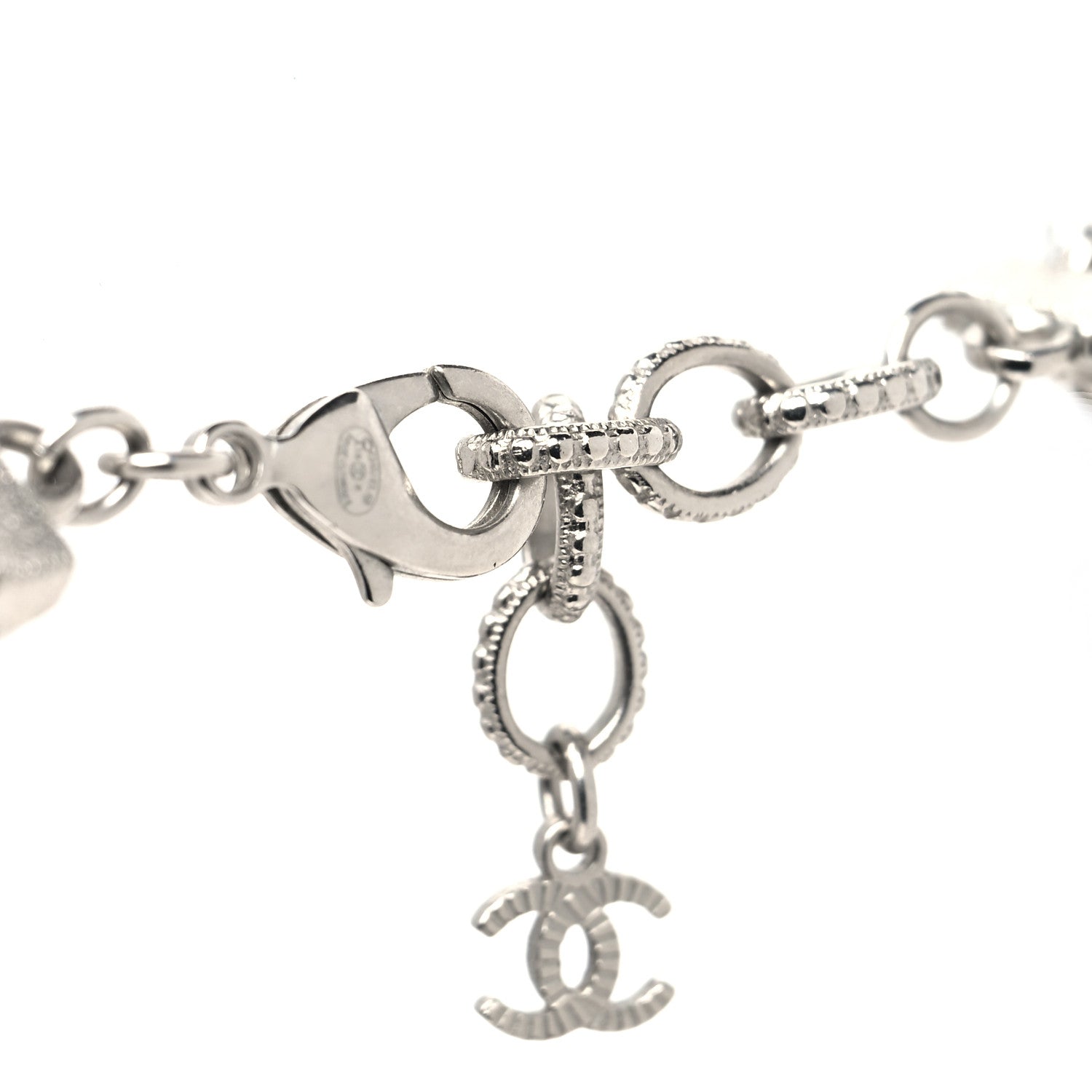 Chanel Pearl Crystal Bead CC Long Necklace Silver Black 4 of 5