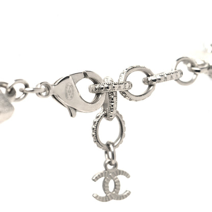 Chanel Pearl Crystal Bead CC Long Necklace Silver Black 4 of 5