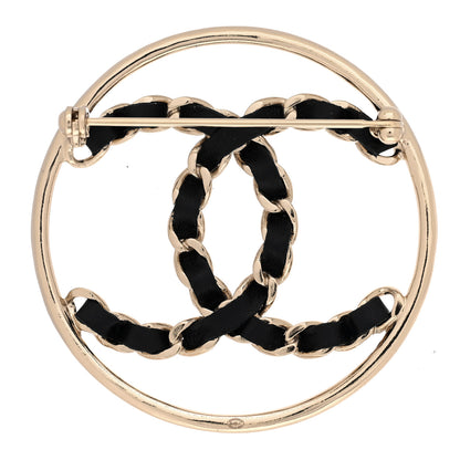 Chanel Lambskin Chain CC Round Brooch Black Gold 3 of 5