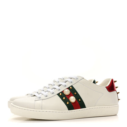 Gucci Calfskin Web Pearl Studded Womens Ace Sneakers 36 White 3 of 10