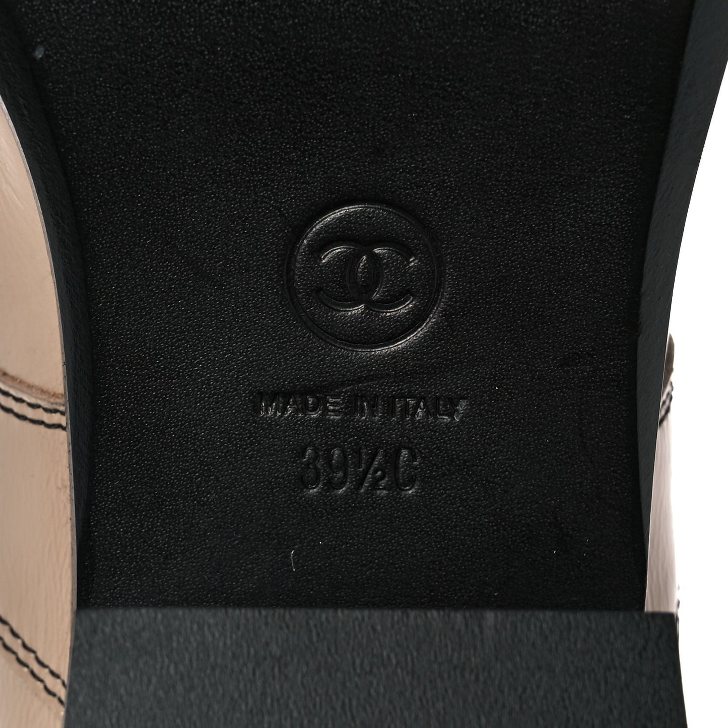 Patent Calfskin CC Lace Up Short Boots 39.5 Beige Black