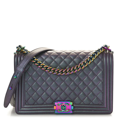 Chanel Iridescent Goatskin Quilted New Medium Boy Flap Purple 1 of 10