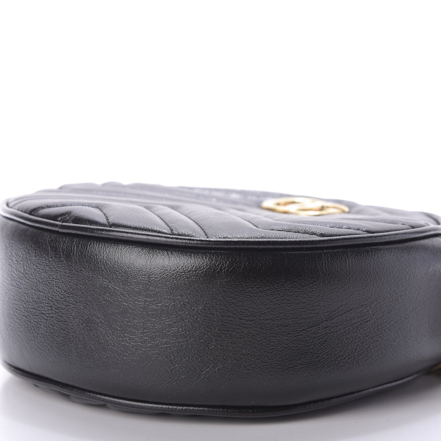 Azalea Calfskin Matelasse Heart Mini GG Marmont Round Shoulder Bag Black