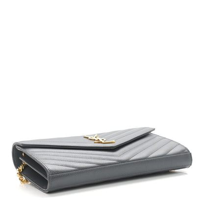 Saint Laurent Grain De Poudre Matelasse Chevron Monogram Chain Wallet Dark Smog 4 of 11