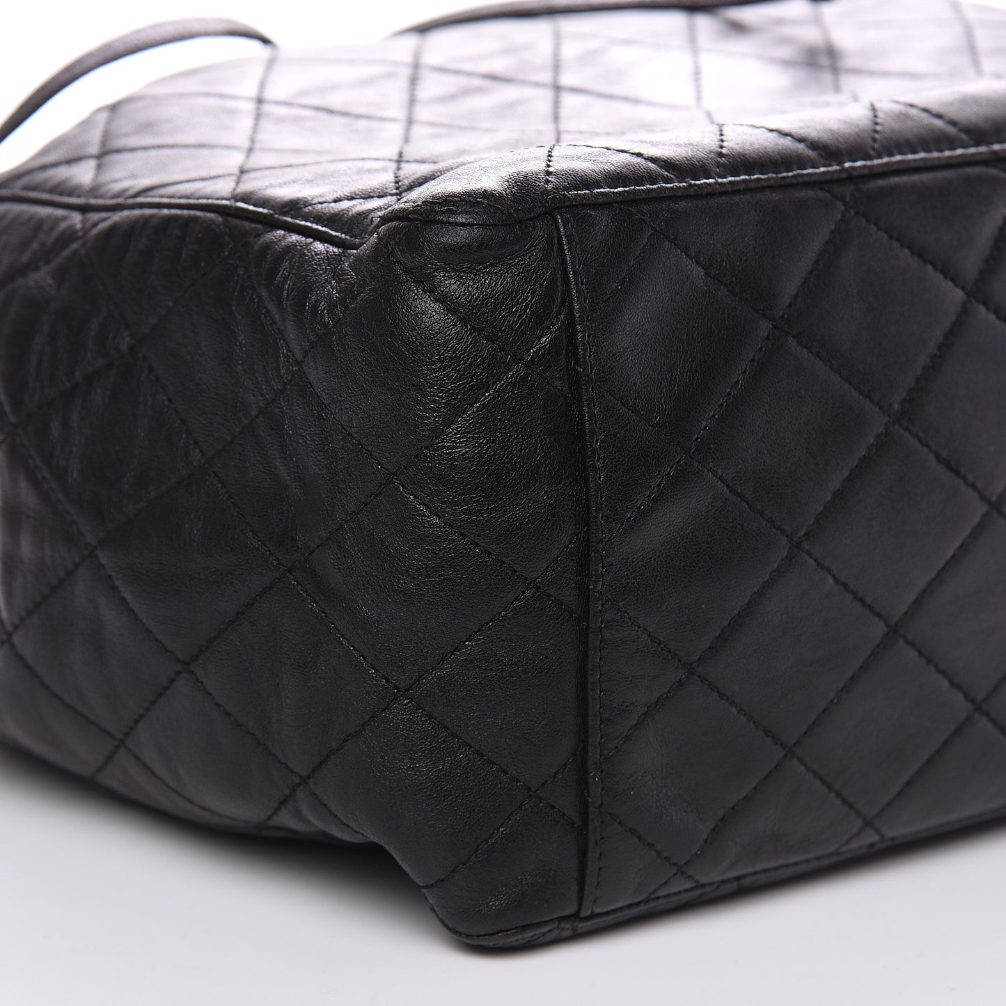 Lambskin Quilted Drawstring Bucket Bag Black