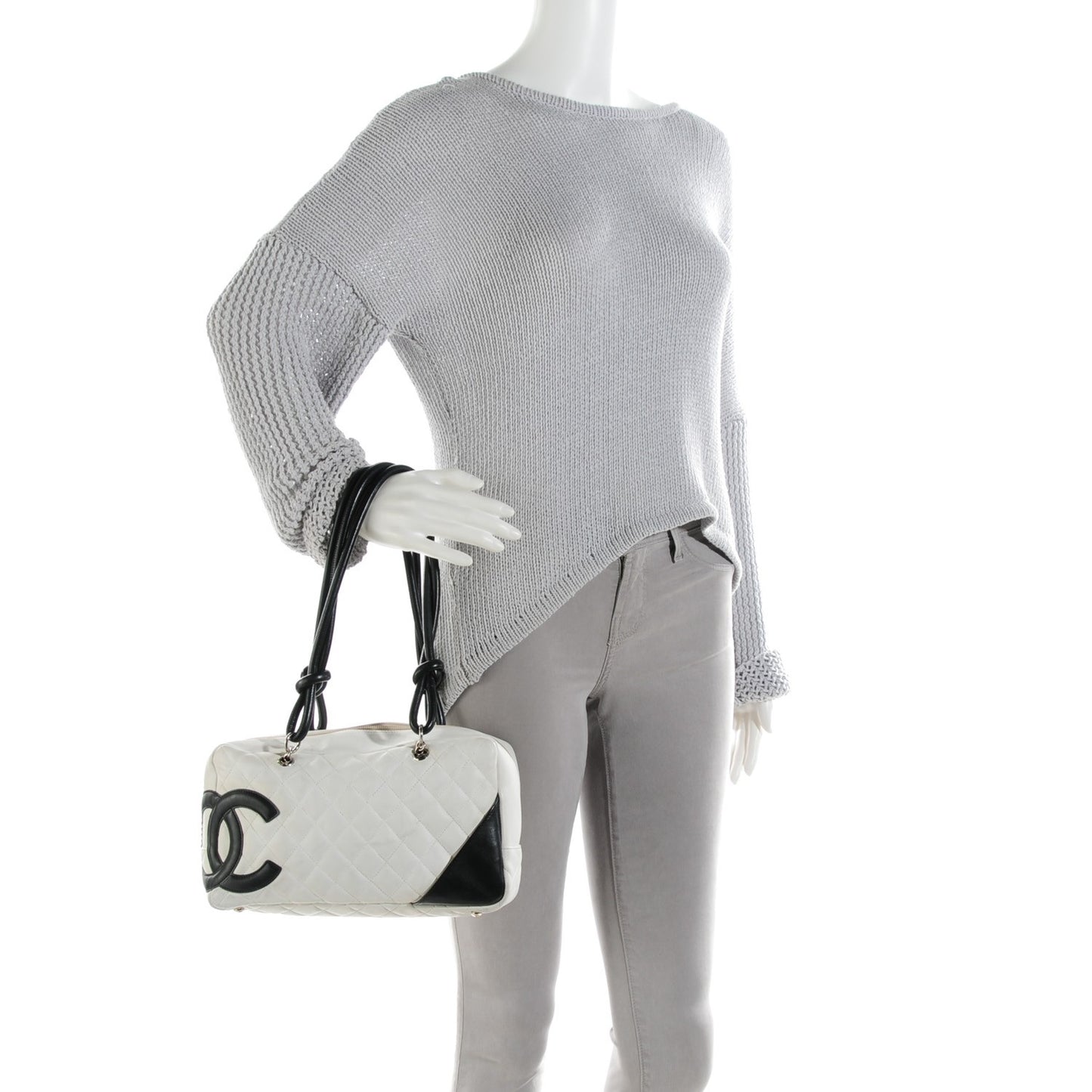 Calfskin Quilted Large Cambon Bowler White Black