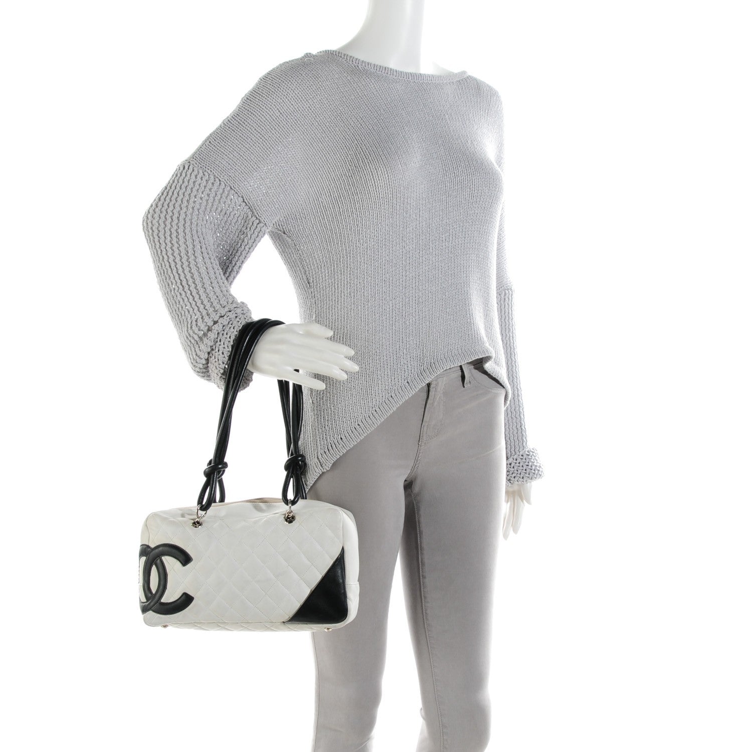 Chanel Calfskin Quilted Large Cambon Bowler White Black 2 of 11