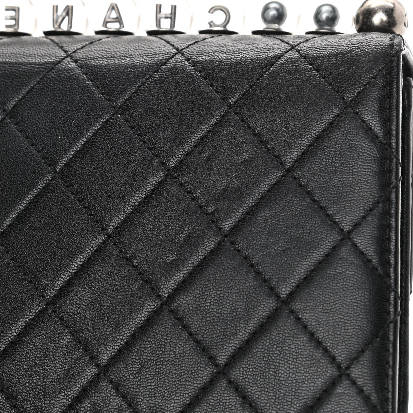 Goatskin Quilted Logo Small Chic Flap Black